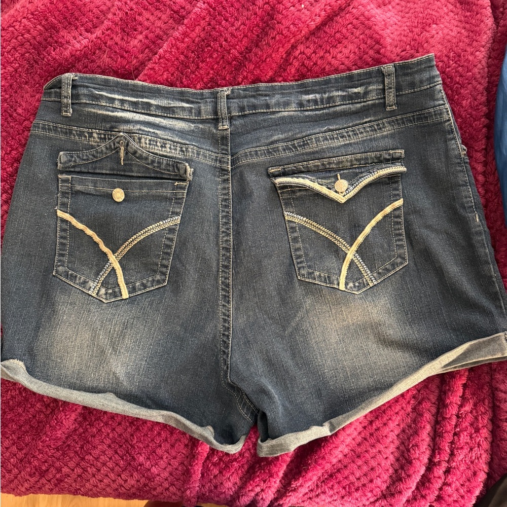 SHEIN Dark Blue Jean Shorts with Contrast Stitching